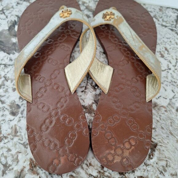 Tory Burch Thora Flip Flop Sandals in Brown silver size 10 - Picture 4 of 9
